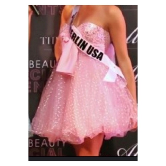 Sherri Hill 1001 Pink Glitter Strapless Bow Tulle Mini Dress NWT Size 10 Prom - Picture 5 of 16